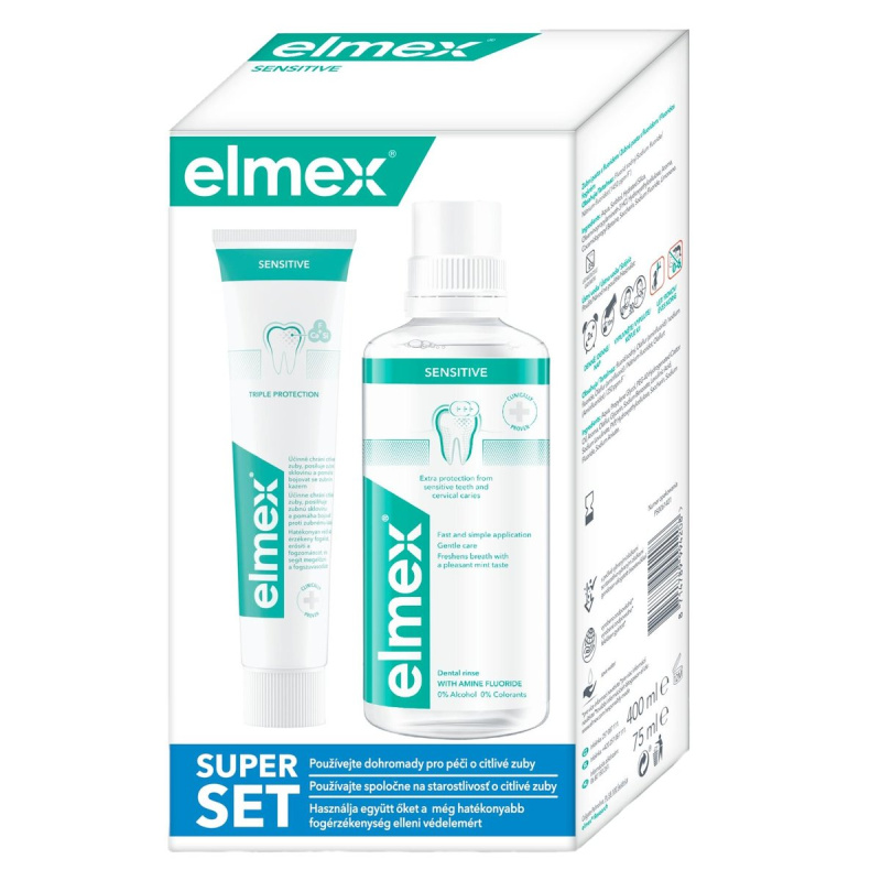 elmex Sensitive Super set pro citlivé zuby, ústní voda 400 ml + zubní pasta 75 ml