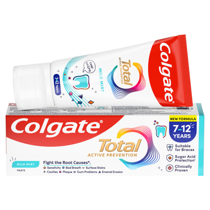 Colgate Total Junior Active Prevention Mild Mint zubní pasta pro důkladné vyčištění zubů a ústní dutiny pro děti 50 ml