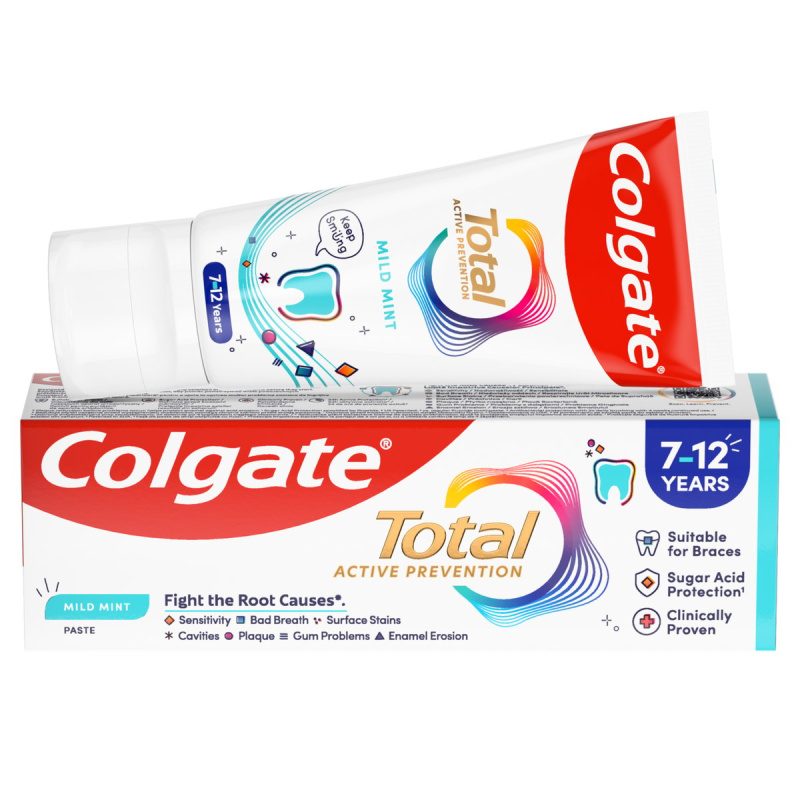 Colgate Total Junior Active Prevention Mild Mint zubní pasta pro důkladné vyčištění zubů a ústní dutiny pro děti 50 ml