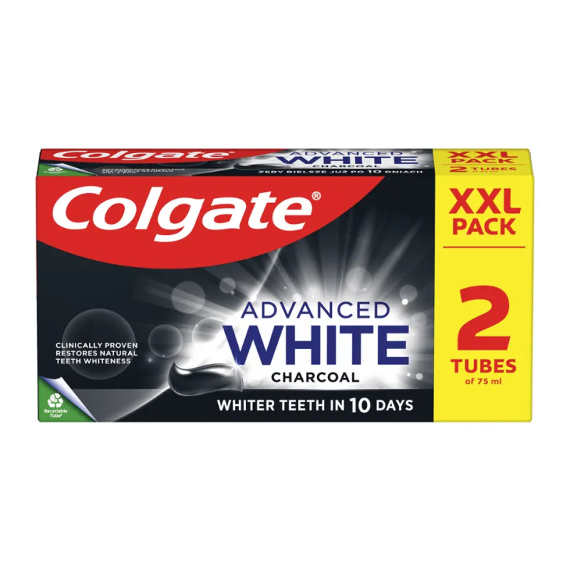 Colgate Advanced White Charcoal bělicí zubní pasta s aktivním uhlím 2x75 ml