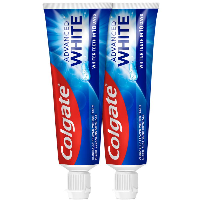 Colgate Advanced White bělicí pasta proti skvrnám na zubní sklovině 2x75 ml