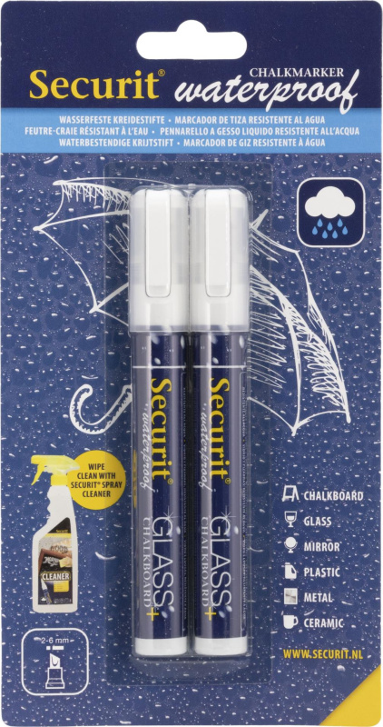 Voděodolný popisovač Securit, hrot 2-6 mm - blistr, bílá