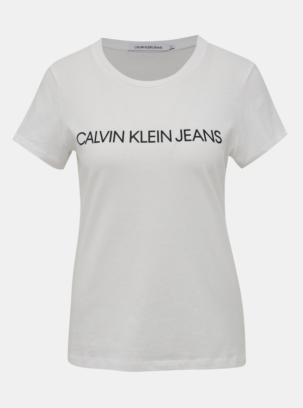 Bílé dámské tričko s potiskem Calvin Klein Jeans - Dámské