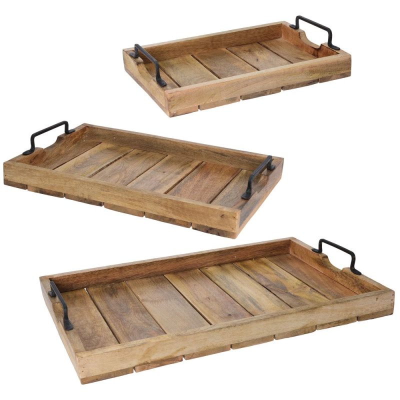 Home Styling Collection Dřevěný podnos - žebrovaný, 3 ks A44710510 hnědá