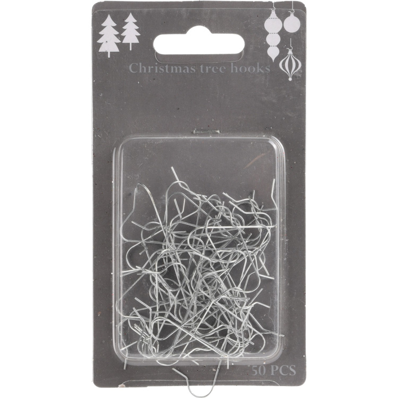 Háčky na vánoční ozdoby stříbrné, 50 ks