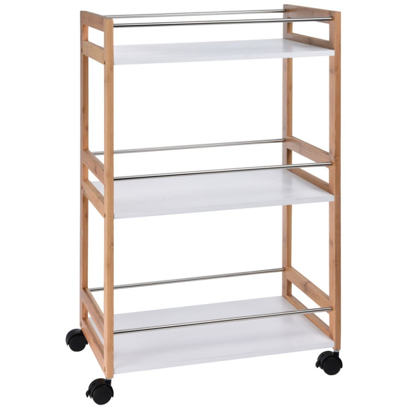 EH Excellent Houseware Vozík na kolečkách BAMBOO, regál - 3 úrovně bílá