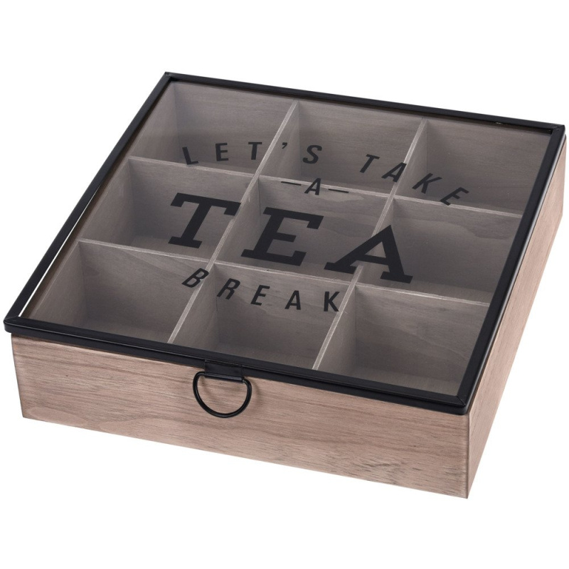 EH Excellent Houseware Dřevěná krabička na čaj, 9 přihrádek HZ1902710 béžová