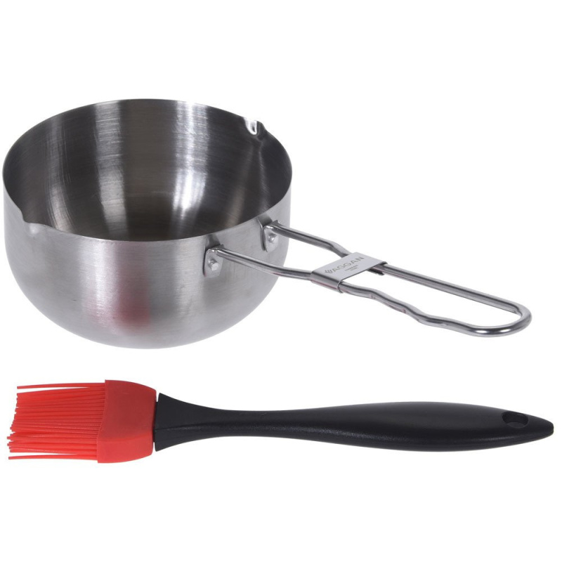 EH Excellent Houseware Hrnec se štětcem, hrnec s kartáčem na marinování pokrmů, omáčka hrnec s kartáčem, příslušenství pro grilování YL7900590 stříbrná