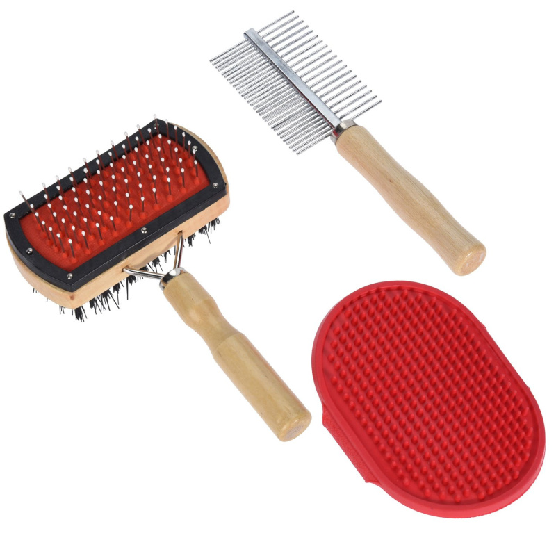 Pets Collection Sada kartáčů pro psy, 3 prvky červená