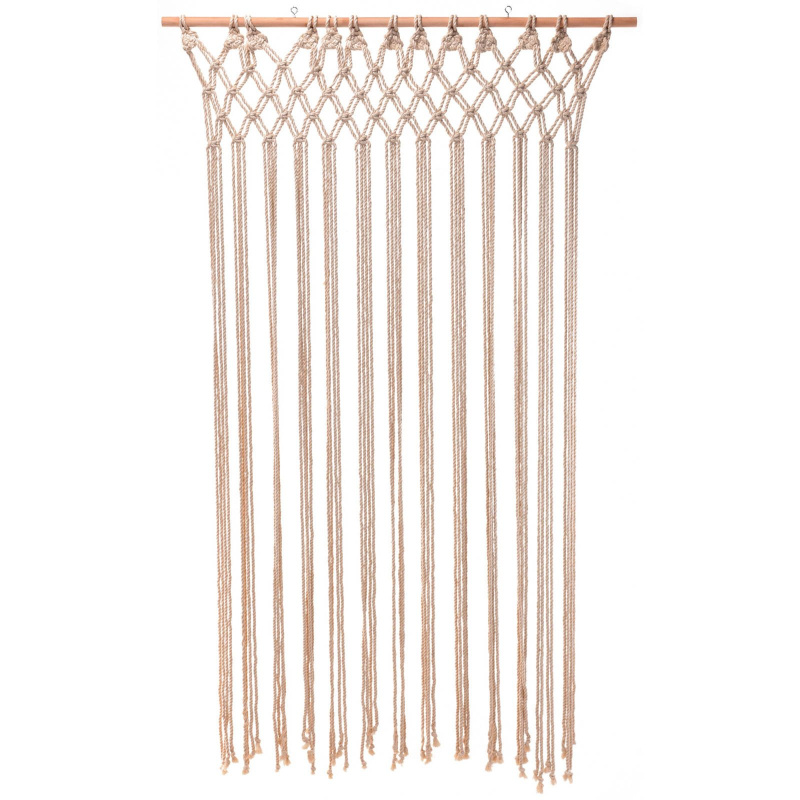 Home Styling Collection Závěs na dveře, 90 x 180 cm, makramé na dřevěné tyči béžová