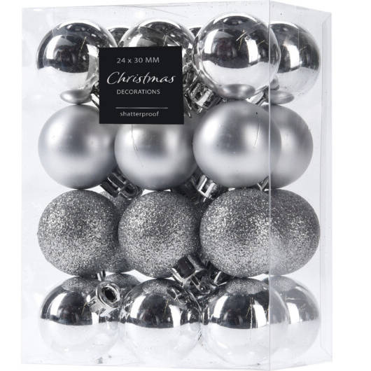 Home Styling Collection Vánoční koule, Ø 3 cm, 24 ks, stříbrné stříbrná