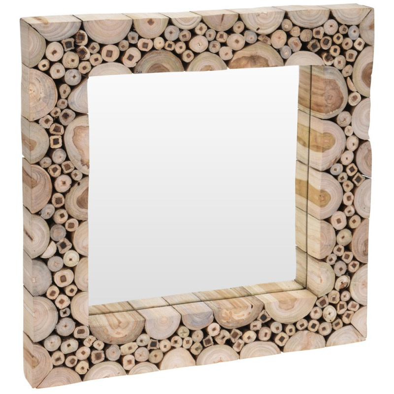 Home Styling Collection Nástěnné zrcadlo v dřevěném rámu, čtvercové, 50 x 50 cm béžová