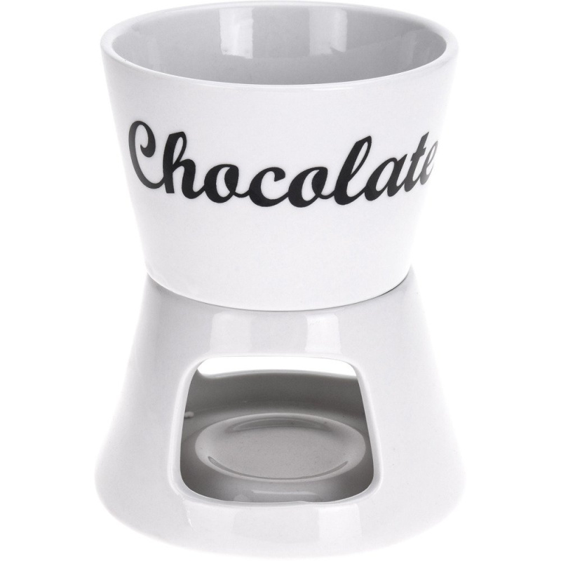 EH Excellent Houseware Sada fondue, keramická čokoládová topná sada s vidličkami bílá