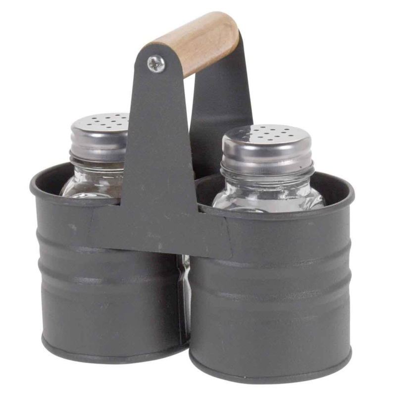 EH Excellent Houseware Sada pepře a soli v kovovém košíku, 13 x 6 cm, černá šedá