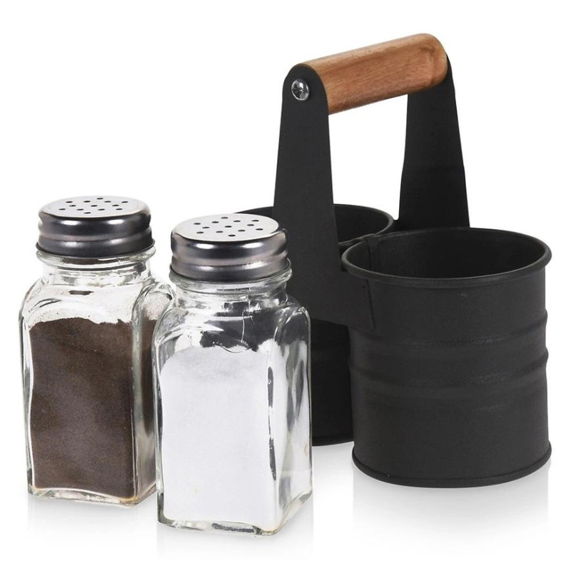 EH Excellent Houseware Sada pepře a soli v kovovém košíku, 13 x 6 cm, černá šedá