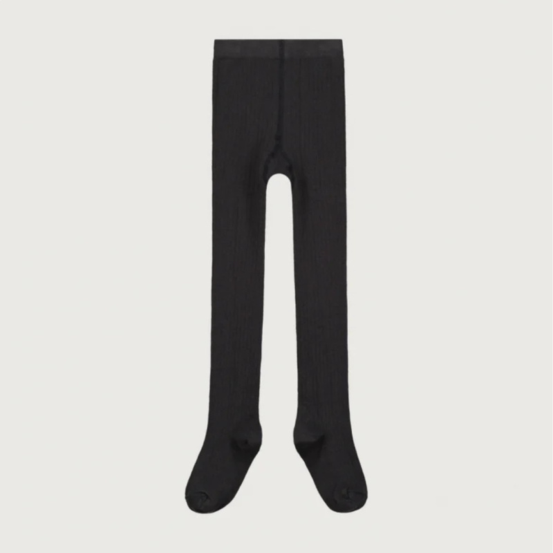 GRAY LABEL Žebrované punčocháče GOTS - Nearly Black Velikost: 23-26