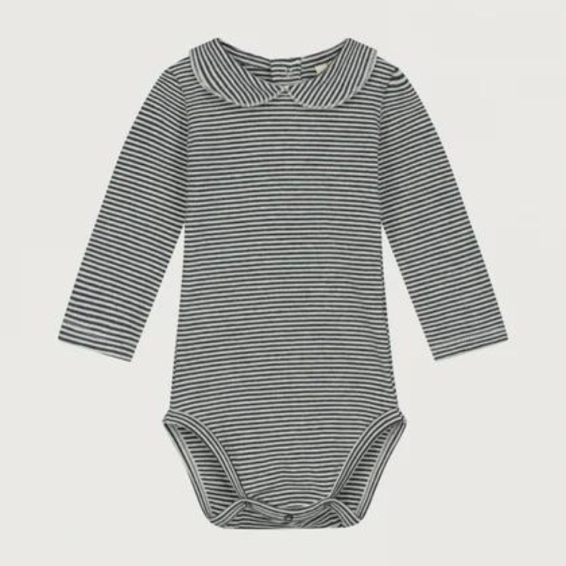 GRAY LABEL Baby overálek s límečkem - GOTS Nearly Black - Cream Velikost: 12-18m
