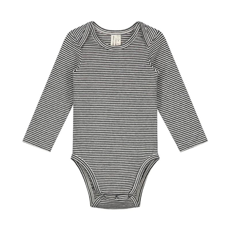 GRAY LABEL Body s dlouhým rukávem L/S GOTS - Nearly Black - Cream Velikost: 9-12m