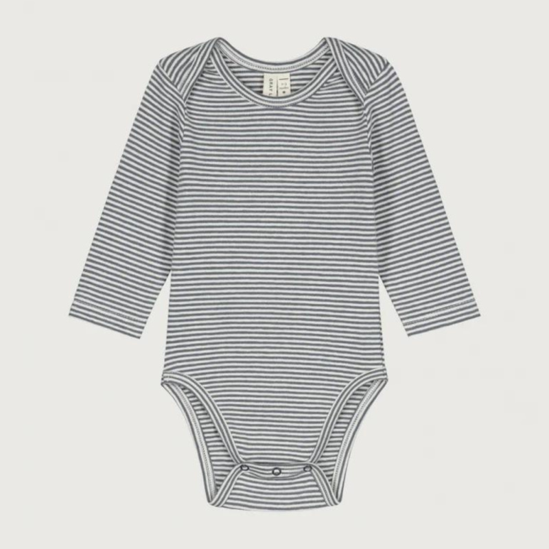 GRAY LABEL Body s dlouhým rukávem L/S GOTS - Blue Grey - Cream Velikost: 6-9m