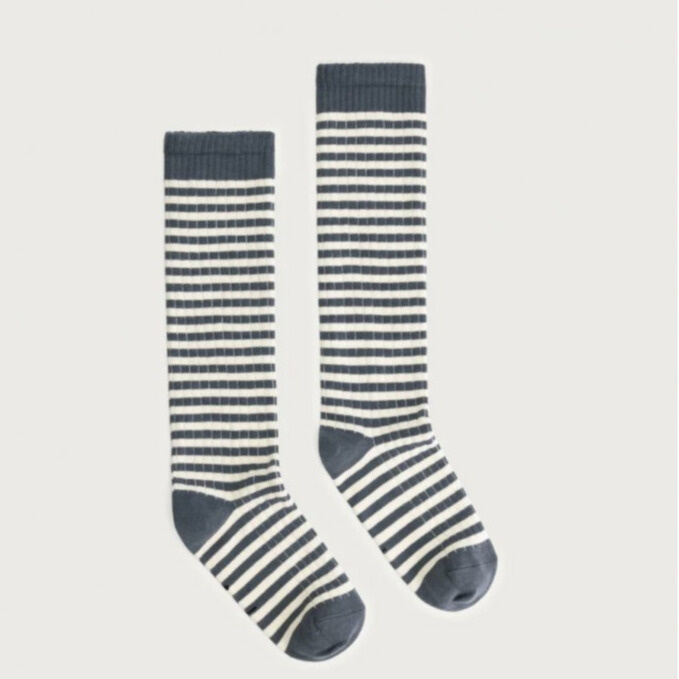 GRAY LABEL Dlouhé ponožky GOTS - Blue Grey - Cream Velikost: 31-34