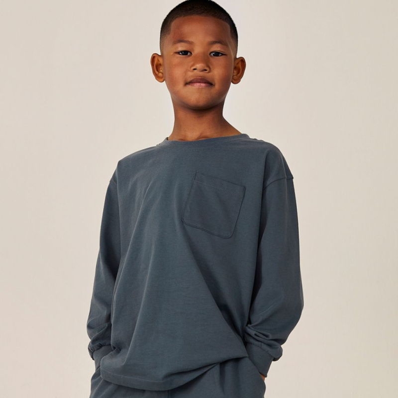 GRAY LABEL Oversized triko L/S GOTS - Blue Grey Velikost: 11-12y