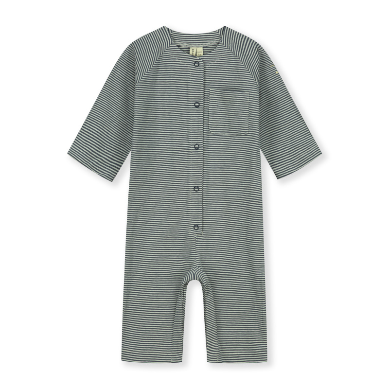 GRAY LABEL Overalek GOTS / Blue Grey - Cream Velikost: 9-12m
