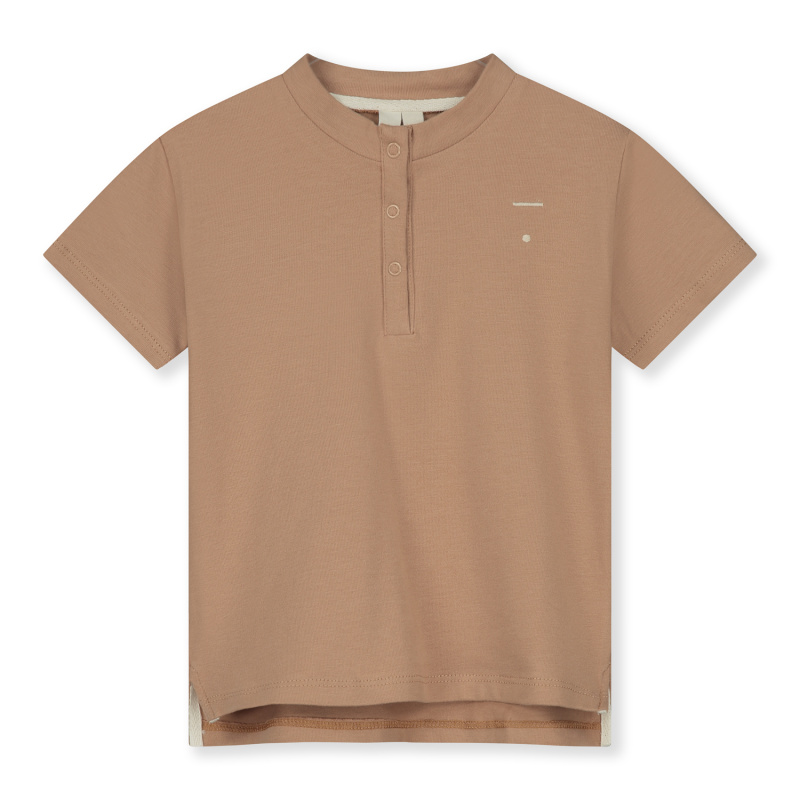 GRAY LABEL Baby Triko S/S Henley GOTS -  Biscuit Velikost: 9-12m