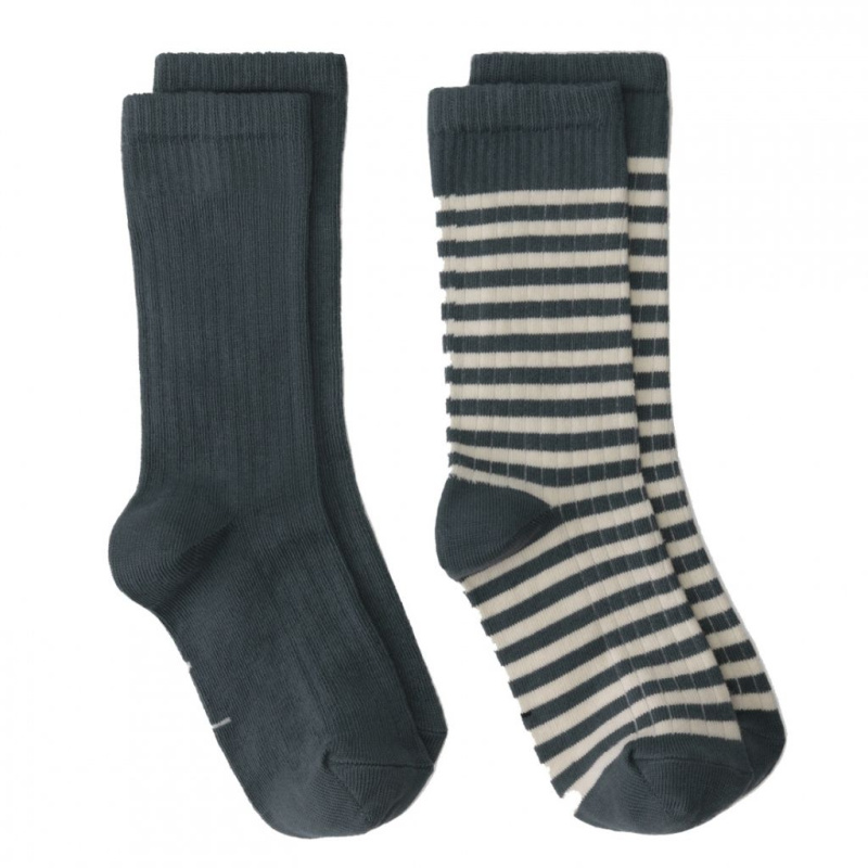 GRAY LABEL Ribbed Socks Sada ponožek GOTS | 2-pack Blue Grey - Cream Velikost: 19-22