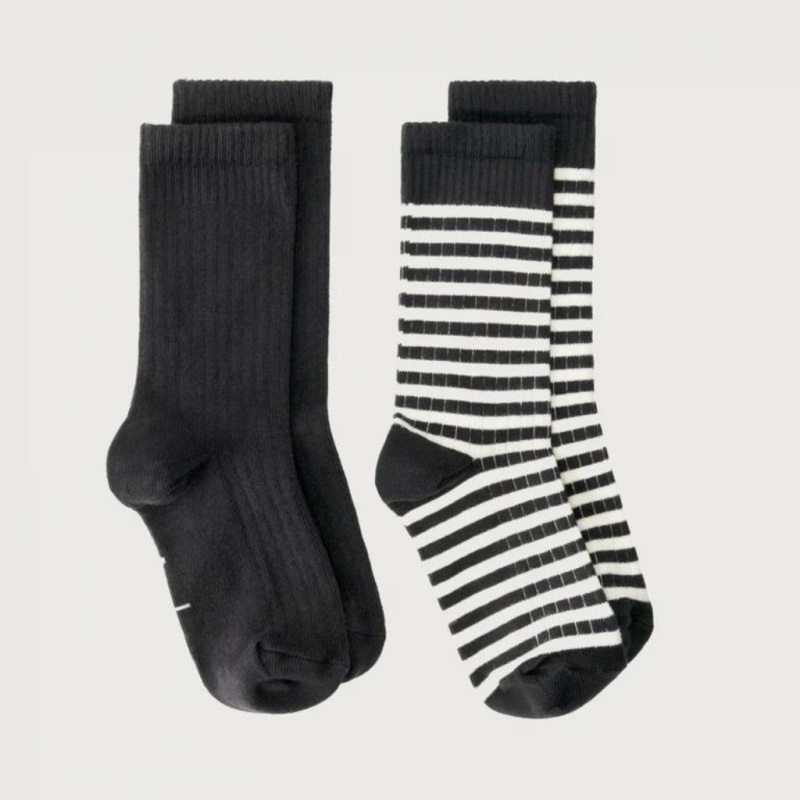 GRAY LABEL Set ponožek GOTS - Nearly Black - Cream Velikost: 23-26