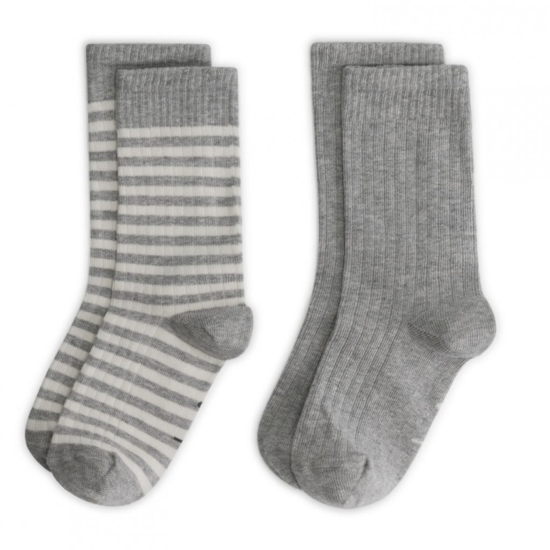 GRAY LABEL Sada ponožek GOTS | 2-pack Grey Melange - Cream Velikost: 15-18