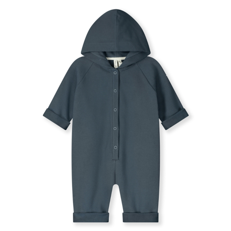 GRAY LABEL Overal pro miminka s kapucí GOTS - Blue Grey Velikost: 9-12m