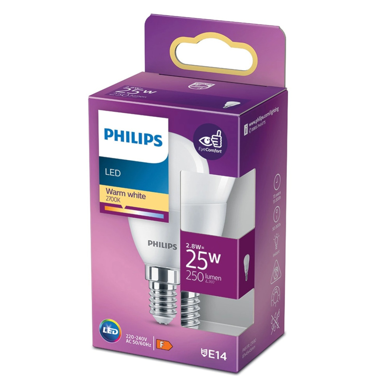 Philips Classic LED žárovka E14, 2,8 W, 250 lm, 2700 K, tvar kapky