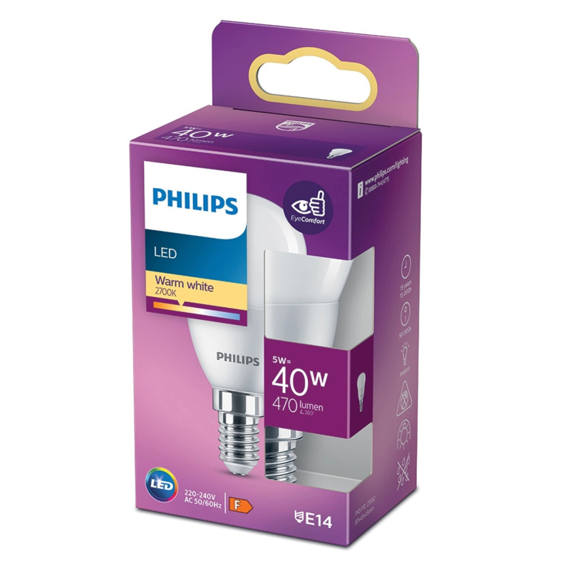 Philips Classic LED žárovka E14, 5 W, 470 lm, 2700 K, tvar kapky