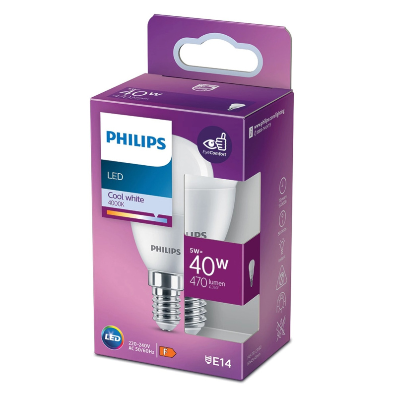 Philips Classic LED žárovka E14, 5 W, 470 lm, 4000 K, tvar kapky