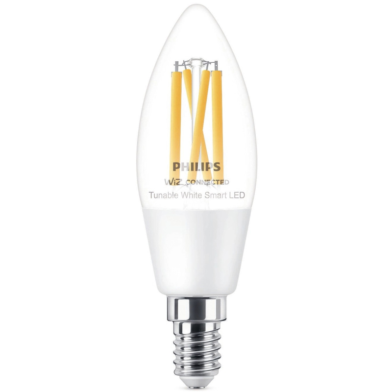 Philips Chytrá LED žárovka Filament E14 C35, 4,9 W, 407 lm, 2700-6500 K, čirá