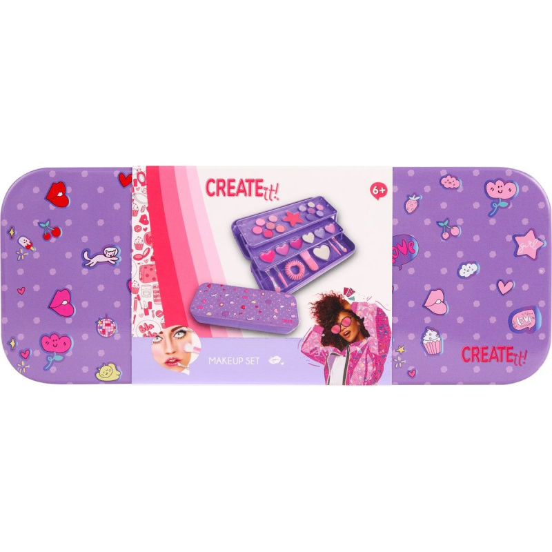 růžová rozkládací kazeta na líčení v kovové krabičce CREATE IT!