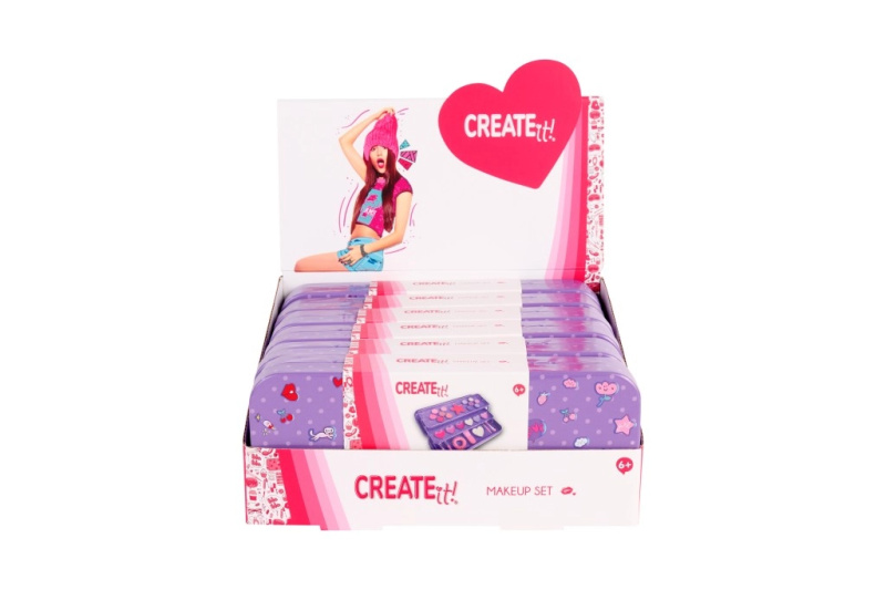 fialová rozkládací make-up kazeta CREATE IT! v kovové krabičce