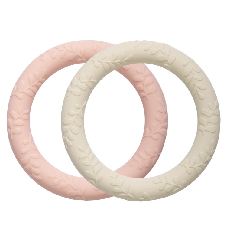 A Little Lovely Company Silikonová kousátka s listy 2 kusy – Jahodový krém