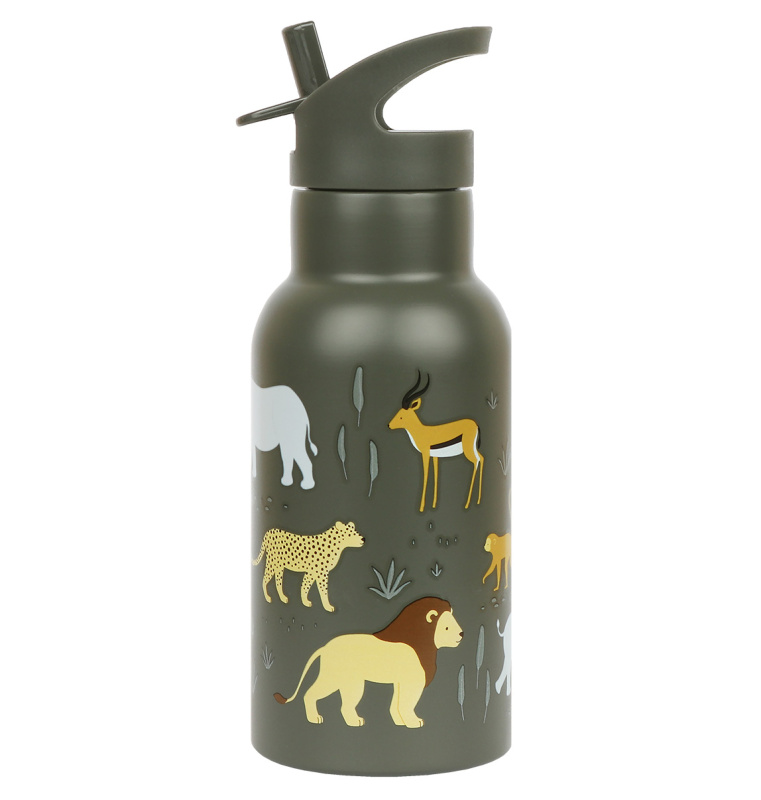 A Little Lovely Company Nerezová lahev na pití 500 ml – Zvířata ze savany