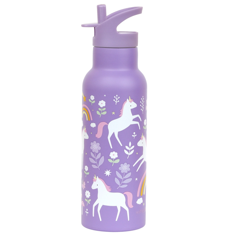 A Little Lovely Company Nerezová lahev na pití 500 ml – Jednorožci a duha