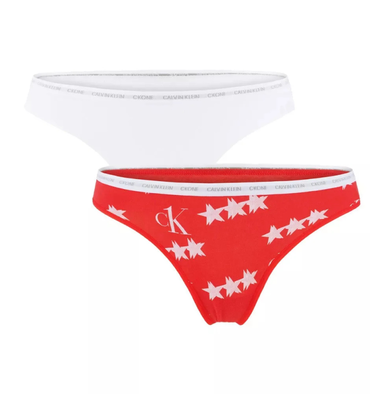 Dámské tanga 2pack QD3788E - W5H - Červená, bílá - Calvin Klein L červená-bílá