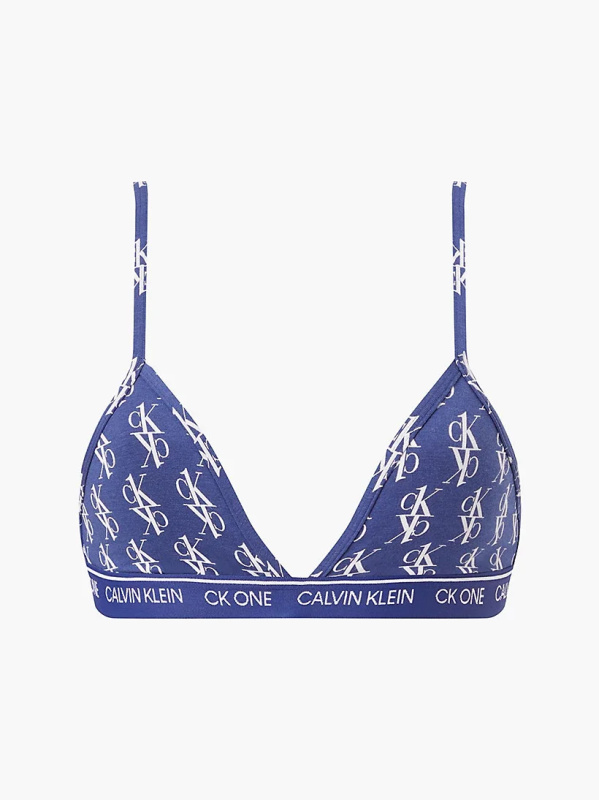 Trojúhelníková bralette s logem QF5953 - X00 - Modrá s bílým logem - Calvin Klein M modrá/bílá