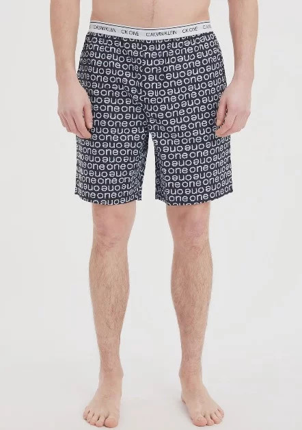Pánské kraťasy na spaní NM1868E 5US tm.modrá s potiskem - Calvin Klein tm.modrá potiskem L