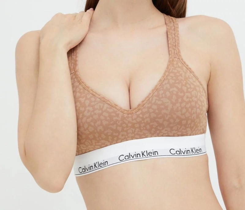 Dámská sportovní podprsenka QF1654E 796 hnědá/vzor - Calvin Klein hnědá/vzor S
