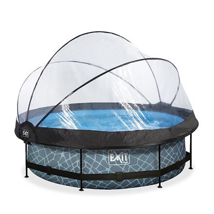 EXIT Frame Pool o300x76cm (12v Cartridge filter) – Stone Grey + Dome