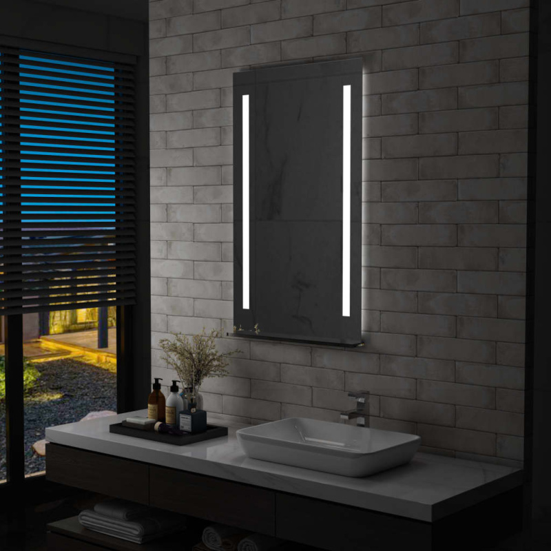 Koupelnové Nástěnné Zrcadlo S Led Světlem A Policí - 60 x 100 cm