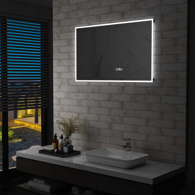 Koupelnové Led Zrcadlo Dotykový Senzor Zobrazení Času - 80 x 60 cm