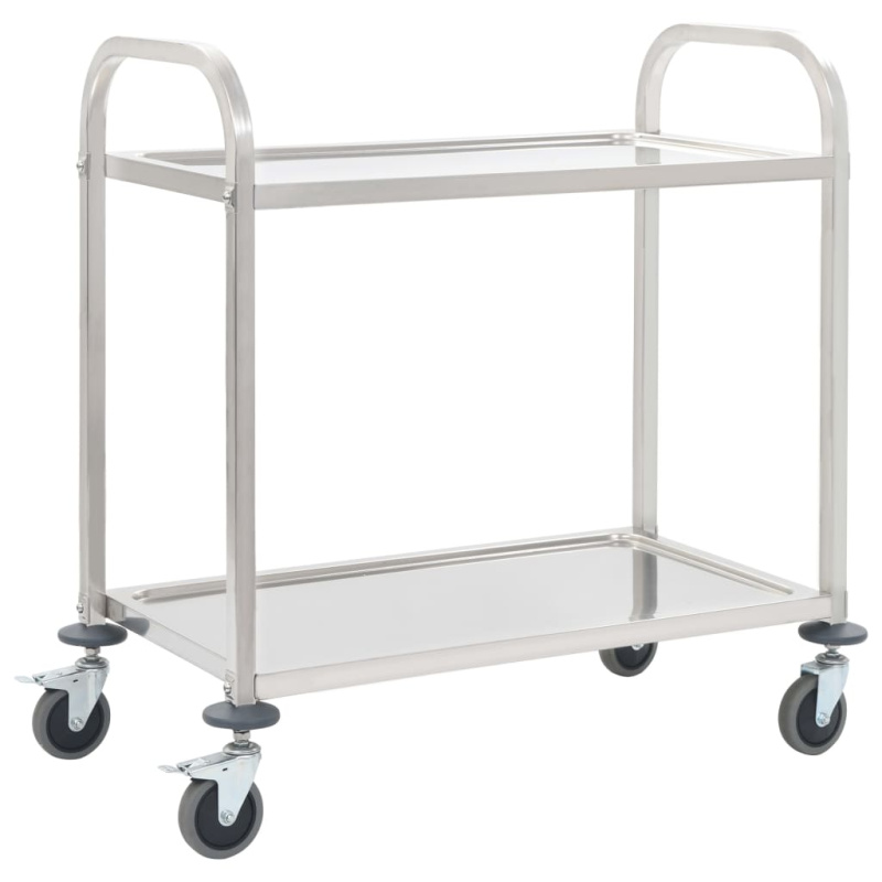 2Patrový Kuchyňský Vozík 95 X 45 X 83,5 Cm Nerezová Ocel - 96.5 x 55 x 90 cm (2 patra)
