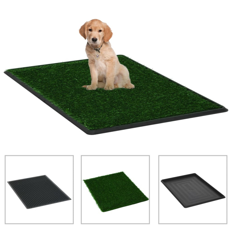 Toalety Pro Psy 2 Ks S Nádobou A Umělou Trávou Zelené 76X51X3Cm - 63 x 50 x 7 cm (2 ks)