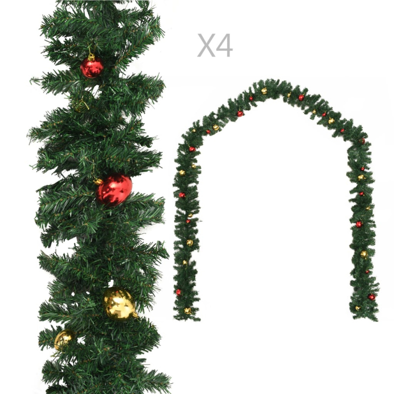Vánoční Girlandy 4 Ks S Baňkami Zelené 270 Cm Pvc - Zelená